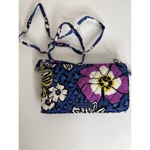 Vera Bradley Quilted Floral Crossbody Wallet Purse Blue Purple Yellow Organizer